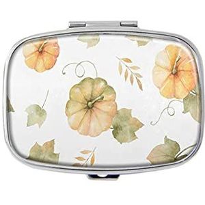 Aquarel Pompoenblad Pillendoos met Spiegel Compartiment Pillendoos voor Portemonnee of Pocket Zilver Rechthoekige Pillendoos of Vitamine, Visolie, Pillenorganisator