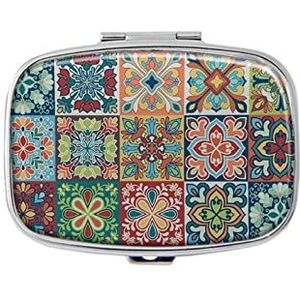 Klassieke patroon pillendoos met spiegelvak pillendoos voor portemonnee of zak zilver rechthoekige pillendoos of vitamine, visolie, pillenorganisator