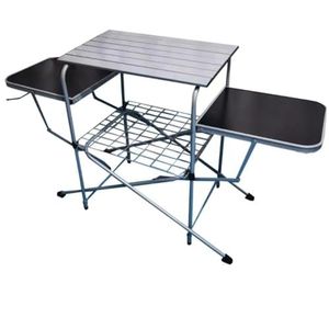 Draagbare opvouwbare grilltafel, aluminium campingkeukentafel met kooktafel W/draagtas, 4 haken, biedt voldoende ruimte voor grillspullen | Ideaal voor picknick, kamperen, varen, bumperkleven, A