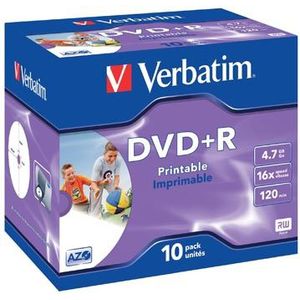 Verbatim DVD recordable DVD+R, printbaar, doos van 10 stuks, individueel verpakt (Jewel Case)