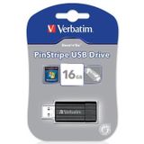 Verbatim PinStripe USB 2.0 stick, 16 GB, zwart