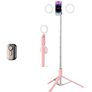 RiRaku Mobiele telefoon selfie stick vullen licht groothandel Bluetooth selfie tool handheld draagbare geïntegreerde grond schieten statief stand (kleur: M18 Sakura roze)