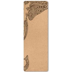 4 mm natuurlijke kurk bedrukte yogamat antislip yoga zweetbestendige homegymmat gymnastiek pilates mat met tas (Color : Elephant with bag, Size : 173cmX58cmX4mm)