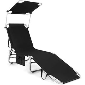 Verstelbare buitenfauteuil met luifel Klapstoel Tuinmeubilair Ligstoelen Buitenfauteuil (Color : Black)