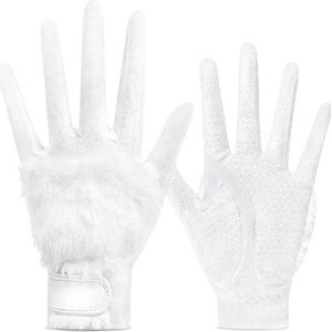 Heren- en damesherfst- en wintergolfhandschoenen Pluche verdikte polar fleece Warme handschoenen Winddicht antislip siliconen (Color : WHITE, Size : 21)