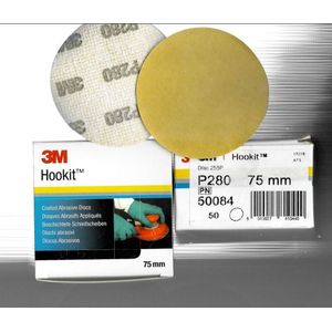 3M 50084 255P Hookit - Schuurschijven 75 mm P 280 - Prijs per verpakking ( inhoud verpakking 50 stuks)