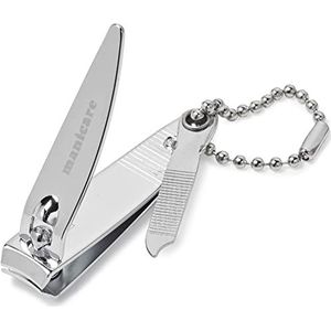 Manicare Kleine nagelknipper met vijl en ketting, roestvrij staal van hoge kwaliteit voor het knippen van vingernagels, voor in de handtas of op reis, manicure en pedicure, 5 cm lang, 2 mm snijbreedte