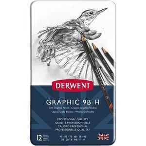 Derwent Graphic Soft Potlodenset in Blik - Grafietpotloden in 12 Hardheden - 12 Stuks