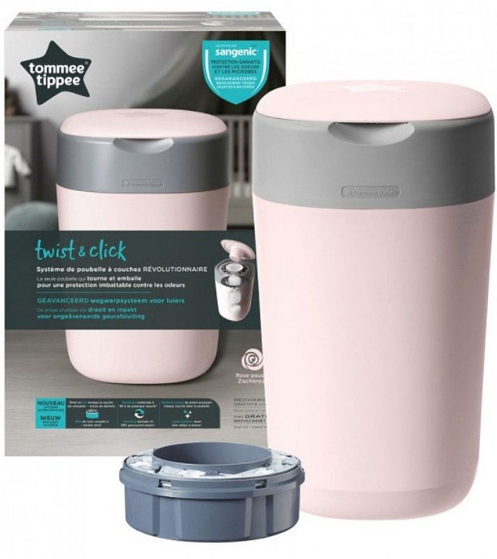 Tommee Tippee Milieuvriendelijke Twist & Click Luieremmer - met 1 Navulcassette - roze