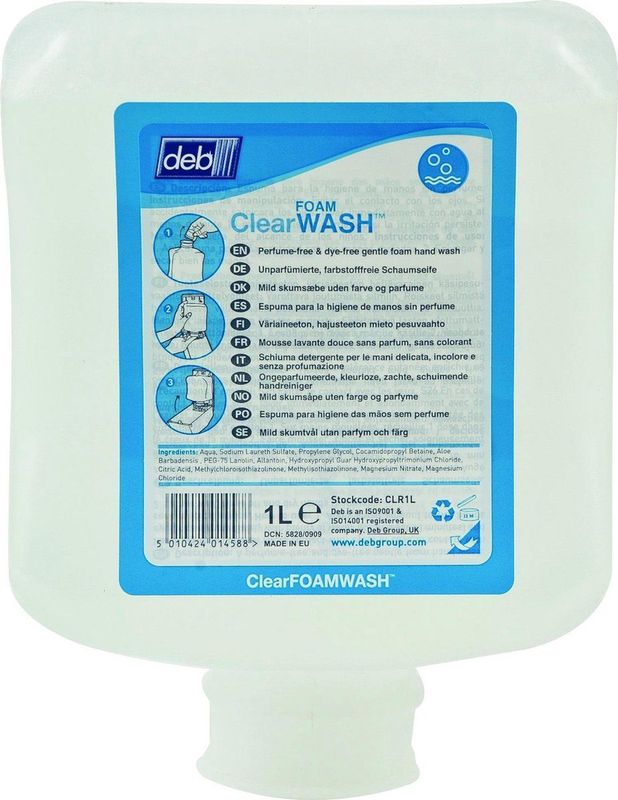Handzeep - Clear Foam Pure - Ongeparfumeerd - Kleurstofvrij - 1 Liter - 6 Stuks