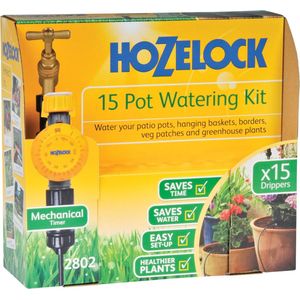 HOZELOCK - Druppelbewateringsset 15 potten: Zelfstandig systeem compleet met timer, ideaal voor potplanten en bloembakken, voor nauwkeurige, waterbesparende bewatering [2802 0000]