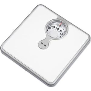 Salter 484 WHKR Magnified Mechanical Bathroom Scales, 133 KG Maximum Capacity, Compact Design, Magnifying Lens, Easy to Read Dial, Cushioned, No Batteries Required, Kilograms Only, White