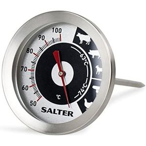 Salter 512 SSCR Analoog Geroosterd Vlees Thermometer, Koken Thermometer en Keuken Oven, Temperatuurbereik 50-100 °C, Gemakkelijk af te lezen Display, Bi-Metaalsensor, Roestvrij Staal