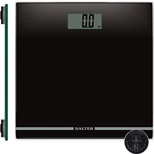 Salter 9205 BK3R Large Display Glass Electronic Bathroom Scale, 180 kg Maximum Capacity, Easy Read Display, Toughened Safety Glass Platform, Step On for Instant Weighing, Carpet Feet Included, Black