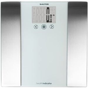 Salter 9196 SV3R Health Indicator Analyser Bathroom Scale, Measures Weight, Body Fat/Water, Muscle Mass, BMI and BMR, Traffic Light Health Indicator, 12 User Memory, Athlete and Child Mode, Silver