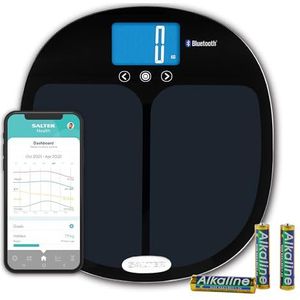 Salter 9192 BK3R Analyser Bathroom Scale, Smart Bluetooth Health Curve Digital Scales, Measure Weight, Body Fat/Water, Muscle/Bone Mass, BMI/BMR, 8 User Memory, Connect to Phone With MiBody App, Black