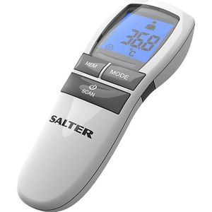 Salter TE-250-EU No Touch Infrared Thermometer, Forehead Mode, Objects and Liquids, Night Mode, Fever Alarm, 30 Memory Recall, One Second Reading, Backlit Display