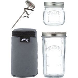 Kilner - Yoghurtmaker - Incl. Isolerende hoes & RVS thermometer -0.25 & 0.5L weckpotten - Glas