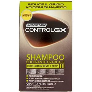 Just for Men Control GX, Kleurende shampoo voor heren, kleur en haartint, vermindert geleidelijk grijs, voor een natuurlijke look, 118 ml