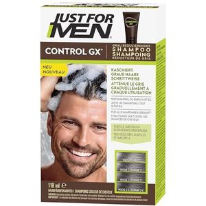 Just For Men Control GX Shampoo ter vermindering van grijs haar, haarkleurmiddelen, haarkleur mannen, met kokosolie en aloë vera - alle haarkleuren, 118 ml