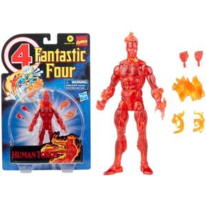 Hasbro Marvel Legends Series Retro Fantastic Four The Human Torch verzamelfiguur 15 cm met 4 accessoires