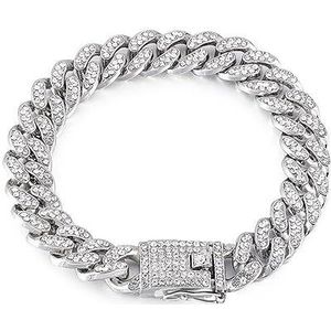 Luxe designer halsband armband bling diamant hond ketting Cubaanse gouden ketting voor Pitbull grote honden sieraden metaal materiaal (kleur: zilver, maat: 55 cm)