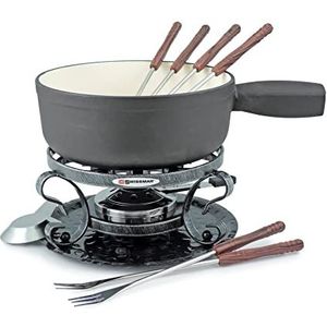 Swissmar KF-66513 Lugano fondueset 9-delig, gietijzer/roestvrij staal, matzwart, 2L, fondueset voor vlees, kaas en chocolade, voor 4 personen, cadeauset