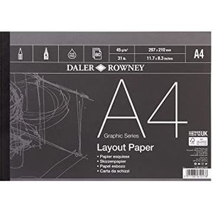 Daler-Rowney Graphic Series, lay-outpapier, glad oppervlak, 45 g/m², 14,1 kg, pad, gelijmd 1 zijde, A4-21 x 29,7 cm, wit, 80 vellen