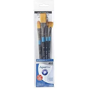 Daler-Rowney Aquafine Aquafine Set van 4 aquarelkwasten, zacht, kunsthaar, korte handgreep, rond, ovaal en één stroke
