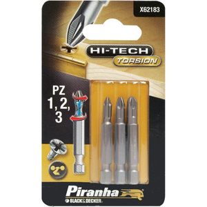 Piranha HI-TECH lange schroefbit - Pozidriv PZ1 PZ2 PZ3 - Lengte 50 mm - Verharde kern - X62183 - 3 stuks