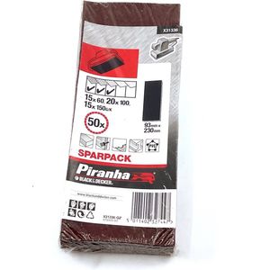 Piranha Sparpack - Schuurmachine papier 93 x 230 mm - 50 vel - korrel 60 (15x), 100 (20x), 150 (15x)