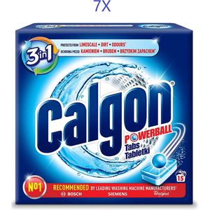Calgon 3 in 1 Powerball Tabs - Wasmachine Reiniger - 7 x 15 Tabs