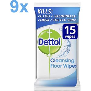 Dettol - Floor Wipes - Surface Cleaner - Large - Antibacteriële vloer-reinigingsdoekjes - 9x 15 Stuks - Voordeelverpakking