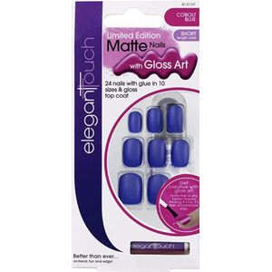 Elegant Touch Kunstnagels Matte Nail Cobolt Blue 24 Stuks+Nagellak+Lijm