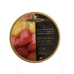 Simpkins Rabarber en Custard Drops Travel Tin 200g - De originele reisblikken fabrikant - Alle natuurlijke kleuren en smaken - Geschikt voor vegetariërs en veganisten - Gluten- en zuivelvrij