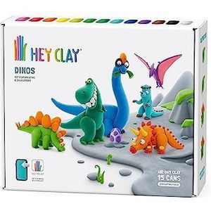 Hey Clay Dinos-set, kleurrijke modelleer-kinderen, luchtdroge kleiset, 15 blikjes en modelleergereedschap met grappige interactieve handleiding (mogelijk niet beschikbaar in het Nederlands)