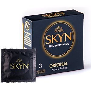 SKYN SKYNFEEL 3 Stuks Originele Latex-Vrije Condooms voor Mannen - Normale, Sterke en Dunne Condooms, Gladde Rechte Vorm, Gesmeerd, 53 mm Breed