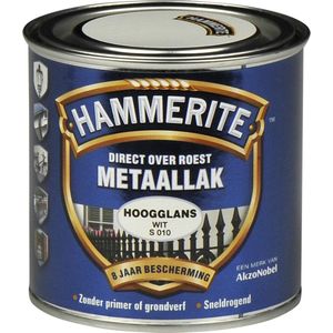 Hammerite Metaallak Hoogglans Wit S010Grond- en aflak in één 250 ML