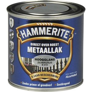 Hammerite Metaallak Hoogglans Zilver S015Grond- en aflak in één 250 ML