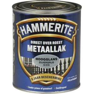 Hammerite Metaallak Hoogglans Zilver S015Grond- en aflak in één 750 ML