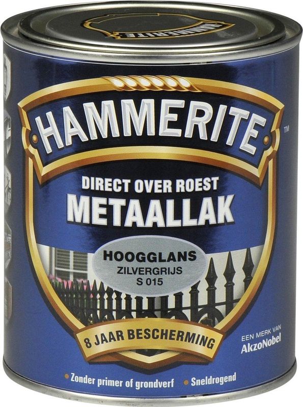 Hammerite - Metaallak - Hoogglans - Zilvergrijs - 1 Liter