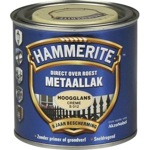 Hammerite Metaallak Hoogglans Creme S012Grond- en aflak in één 250 ML