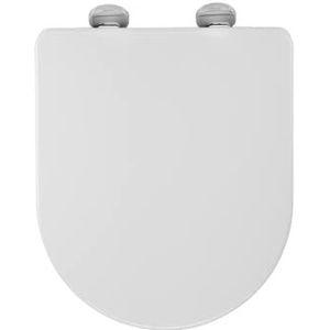 Croydex WL601522H Flexi-Fix Eyre D-Shape past altijd, nooit slips, antibacteriële toiletbril met langzame sluiting, wit, 43 x 36,5 x 5,2 cm