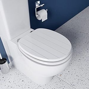 Croydex Flexi-Fix Kielder toiletbril, universeel, versterkte handgreep, Dense-hout, wit, 45,5 x 37,5 x 6 cm