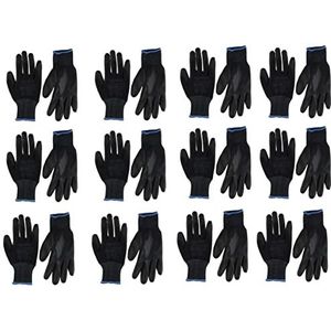 12 of 24 paar werkhandschoenen van nylon met PU-coating, zwart, tuinieren, bouw, monteur van Ajs Workwear Ltd