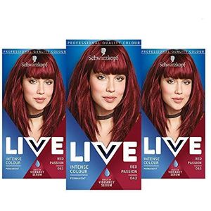 Schwarzkopf Live Rode haarverf met intense kleur, verpakking van 3 stuks, permanente kleur met levendigheidsserum, 043 Red Passion
