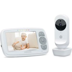 Motorola Nursery Ease 34, Babyfoon met Camera, 4.3 Inch Video Baby Monitor met Display, Nachtzicht, Walkietalkiefunctie, Slaapliedjes, Zoom, Kamertemperatuurbewaking, Wit