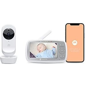Motorola VM44 Connect, Wi-Fi-babyfoon met camera, babyfoon met 4,3 inch HD-videoscherm, Motorola Nursery-app, nachtzicht, slaapliedjes, microfoon, omgevingstemperatuur.