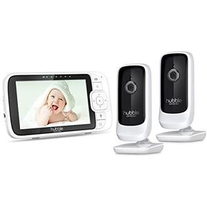 Hubble View Premium Twin 5 inch babyfoon, 2 camera's, draaibare digitale zoom, 2-weg communicatie, nachtzichtcamera, gedeeld beeld, 1000 ft bereik, draadloze bewakingscamera's zonder wifi