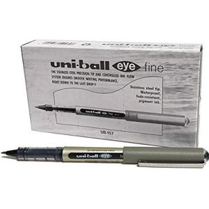 Uni-Ball UB-157 Eye Fine Balpen, Super Inkt, Zwart, 0,7 mm Punt, 12 Stuks